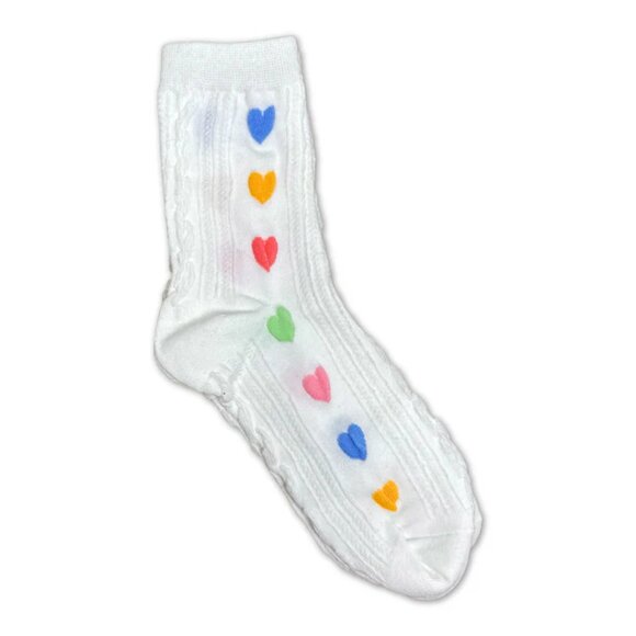 NWT Playful Hearts White Ribbed Crew Socks - Picture 2 of 6